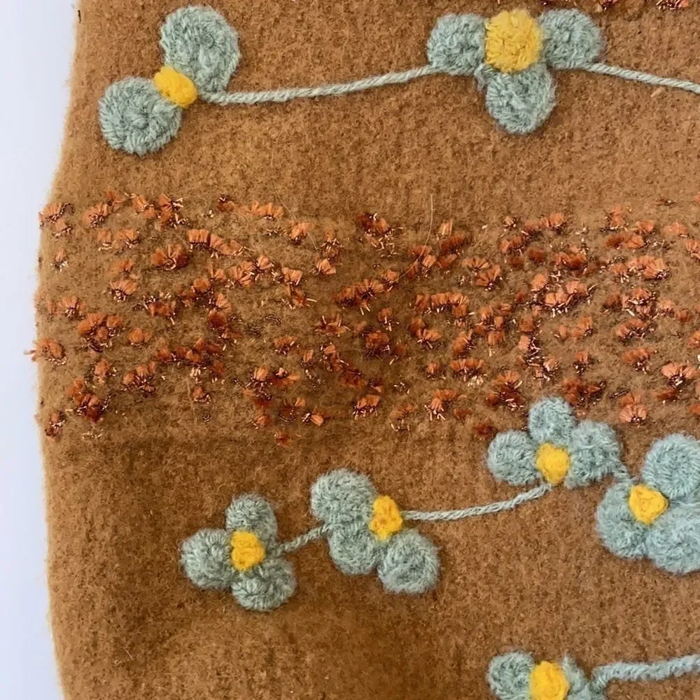 Vintage Felted Wool Embellished Mustard Yellow Purse Handbag